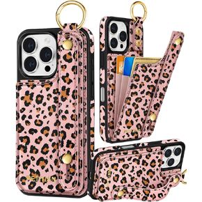 Petitian for iPhone 16 Pro Max Case with Wallet - Women Girls Cute Girly Aesthetic Unique Design Leather Credit Card Holder Cardholder Stand Wristband for iPhone 16 Pro Max, Grow Flower