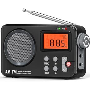 Goodes Portable Radio AM FM with Best Reception, Transistor Radio with Loud Speaker, Battery Powered or DC USB, Clear Dial, Digital Time Display, Headphone Jack,Perfect for Home/Outdoor/Emergency Use