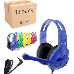 Bulk Headphones for Classroom with Microphone, Heavy-Duty School Pack Wired Headphones for Students with Rotating Boom Mic. Teacher Must Haves from Elementary to College (12 Pack Black)