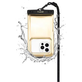 FLAUNT Gold Metallic Waterproof Floating Phone Pouch with Crossbody Lanyard - Travel Beach Cruise Ship Essentials - Large