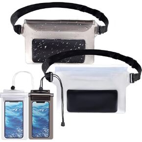 4 Pack Waterproof Fanny Pack with Waist Strap Waterproof Phone Pouch Dry Bag for Kayaking Pool Swimming Boating Beach Fishing Travel Diving Surfing (B-Hawaii, 2 Fanny Pack + 2 Phone Pouch)