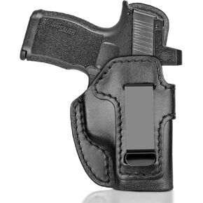 Premium IWB Leather Holster for SIG Sauer P365, P365X, P365XL, Optic-Ready Concealed Carry Holster, Molded Leather, Steel Clip Fits 1.75" Belt, Inside Waistband, Stealth Black, Right/Left Hand
