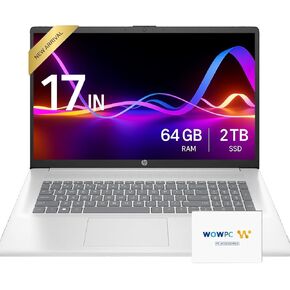 HP 2025 New 17 inch Laptop Computer • 64GB RAM • 2TB SSD • AMD Ryzen 5 Processor (6-Cores) • 17.3" FHD Display • 10-Key Number Pad • Long Battery Life • w/WOWPC Recovery USB • Windows 11 Pro