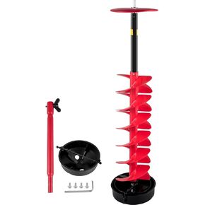 Ice Drill Auger, 6" Diameter Nylon Ice Auger, 39" Length Ice Auger Bit,Auger Drill with 11.8" Extension Rod,Auger Bit w/Drill AdapterTop,Plate&Blade Guard compatible with Ice Fishing Ice Burrowing Red