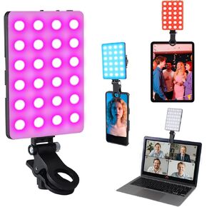 66 LED RGB Selfie Light ، Clip Clip Dual Phone Light LED LED ضوء متوافق مع الهاتف ، iPhone ، iPad ، الكمبيوتر المحمول ل ZOOM/Tiktok/YouTube مقاطع فيديو