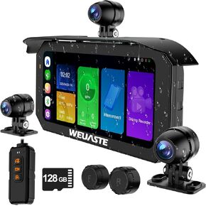MT92C 6.25 "شاشة Carplay دراجة نارية ، HD 1080P DASH CAM + CAMERE CAMPERANT