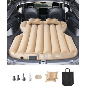 VEVOR Car Air Mattress, Inflatable Car Camping Mattress, Oxford Thickened Travel Beds, Comfortable and Durable Portable Sleeping Pad with Air Pump, Nozzle, Carry Bag, Fits Most SUV MPV Sedan, Gray
