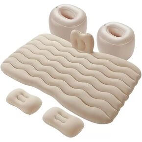 Outdoor Inflatable Car Air Mattress Travel Bed -with Air Pump Sleeping Mat Tent Suitable for Multiple Models Pickup Rear Seat 2 Pillows - Wave Pattern Style