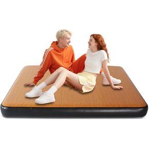 Twin Size Inflatable Air Bed Mattress, 8'' Elevated Pad, with Pump, Wood Grain, Hypo-Allergenic, Portable, Outdoor Camping Mat
