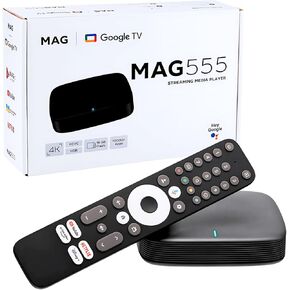 Raxxio MAG555 Google TV Box - Android TV Media Player with Dual-Band Wi-Fi, Bluetooth 5.0 - Google TV Streamer 4K HDR Movies, Shows, Live TV, Voice Control with Google Assistant Built-in