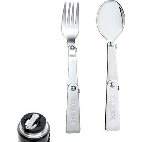 THERMOS FUNTAINER 16 Oz Food Jar Multifunctional Folding Spoon and Fork Replacement Portable Tableware Metal Serving Foldable for Picnic Travel Outdoor (2 Forks, 2 Spoons)