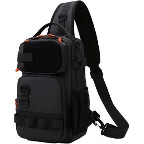 NEW VIEW Fishing Sling Bag with Rod & Gear Holder - Small Tackle Backpack Lightweight Waterproof, Modular Compartments Shoulder Sling Pack - Fit Small Fishing Gear, Support Multiple Ways to Carry