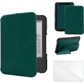 Case Compatible with Kindle Keyboard (3rd Generation) 6 Inch (Kindle 3/D00901 e-Reader), Includes a Screen Protector - Premium PU Leather Lightweight Cover with Auto Sleep/Wake, Dark Green.