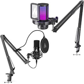 MAONO 2PCS USB Microphone, PC Computer Condenser mic for Streaming, Recording, Podcasting, Singing, Chat, Gaming, Twitch, YouTube, Facebook, Discord(DGM20S+A04)