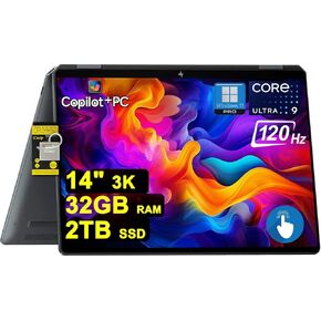 HP OmniBook Ultra Flip 2-in-1 Laptop 14" 3k OLED Touch Intel 8-core Ultra 9 Series 2 288V (Up to 48 Tops) 32GB RAM 2TB SSD for Creator Designer Business Professional Win11Pro ICP Hub/Copilot+ AI PC