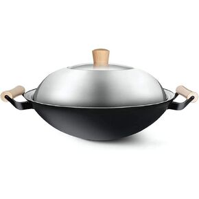 Woks Stir-Fry Pans Cast Iron Wok Uncoated Wok Household Binaural Gas Stove Non-Stick Round Bottom Large Wok (34Cm)，34cm，34cm，34cm