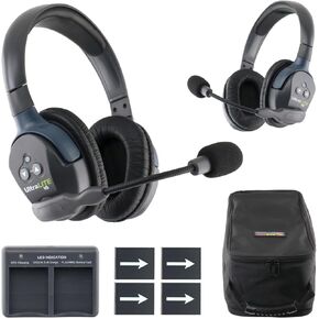 EARTEC UL2D ULTRALITE-HD 2 شخص كامل نظام الاتصالات اللاسلكية للاتصالات اللاسلكية ، سماعات الأذن المزدوجة ، نطاق يصل إلى 1000 قدم ، الشركة الأمريكية-تشتمل الحزمة على بطاريتين إضافيتين