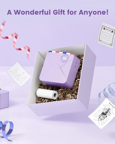 Memoqueen M02S Mini Thermal Sticker Printer, Portable Bluetooth Printer, Compatible with iOS & Android, 300DPI Wireless Connection, 15/25/53mm Print Size Apply to Office, Home, Study, Gift - Purple in Saudi Arabia