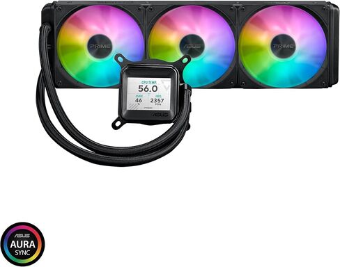 ASUS Prime LC ARGB LCD All-in-one CPU Liquid Cooler with Sharp Screen showcasing CPU & GPU Information with Different Background, high-Performance Pump Armed with Robust Motor, Daisy-chainable Fans in Saudi Arabia