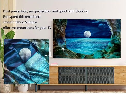 Light Luxury Seaside Scenery Printed TV Dust Cover,Soft Screen Protector 43inch 55inch 60inch Large Size Desktop Wall Hanging Curved Screen Cover Cloth(Size:55in,Color:C) in Saudi Arabia