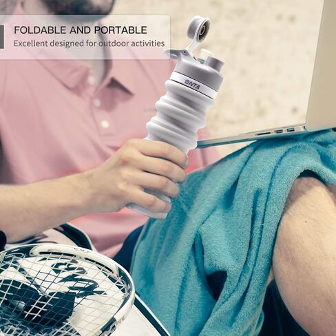 زجاجة مياه قابلة للطي من ONTA - زجاجة مياه قابلة للطي من السيليكون خالية من مادة BPA للسفر، زجاجة مياه محمولة من السيليكون مانعة للتسرب سعة 20 أونصة، رمادي in Kuwait