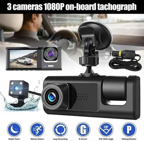 Dash Cam الأمامي داخل وخلفية HD 1080p ، كاميرا Dash 3 قناة ، شاشة 2 "مع رؤية ليلية ، تسجيل حلقة ، شاشة مواقف للسيارات على مدار 24 ساعة ، استشعار G ، اكتشاف الحركة (DashCam+16 GB بطاقة الذاكرة) in Saudi Arabia