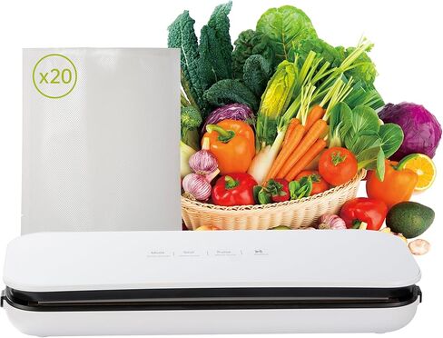Vacuum Sealer for Food,65kpa Precision Suction Power 6-in-1 Food Sealers Machine,Fast- Compact Food Saver with 20 Large Vacuum Bags&Glass Touch Screen,White in Saudi Arabia