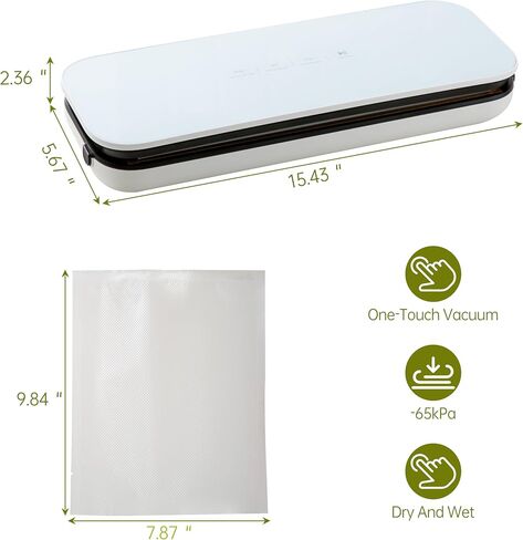 Vacuum Sealer for Food,65kpa Precision Suction Power 6-in-1 Food Sealers Machine,Fast- Compact Food Saver with 20 Large Vacuum Bags&Glass Touch Screen,White in Saudi Arabia