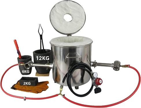 LSMIITTH 8 KG Gas Metal Melting Furnace kit 2642°F / 1450°C Propane Furnace Dual Burner (Each 100,000 BTU) Foundry Home Kiln Smelting Casting Tools Refining Recycle Gold Silver Copper Aluminium in Kuwait