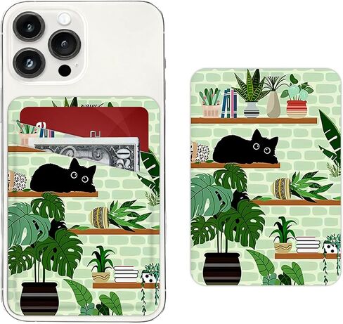 Cell Phone Card Holder for Phone, Leather Card Holder for Phone Case, Adhesive Pocket, Credit Card Holder Stylish Slim Wallet Suitable for all Smartphone Backs and Phone Cases (Black Cat) in Saudi Arabia