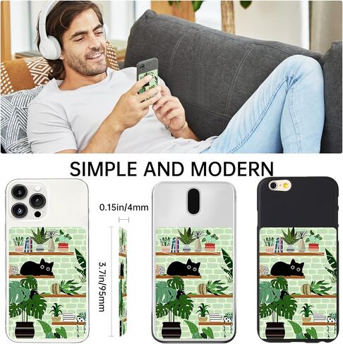 Cell Phone Card Holder for Phone, Leather Card Holder for Phone Case, Adhesive Pocket, Credit Card Holder Stylish Slim Wallet Suitable for all Smartphone Backs and Phone Cases (Black Cat) in Saudi Arabia
