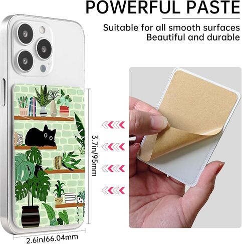 Cell Phone Card Holder for Phone, Leather Card Holder for Phone Case, Adhesive Pocket, Credit Card Holder Stylish Slim Wallet Suitable for all Smartphone Backs and Phone Cases (Black Cat) in Saudi Arabia