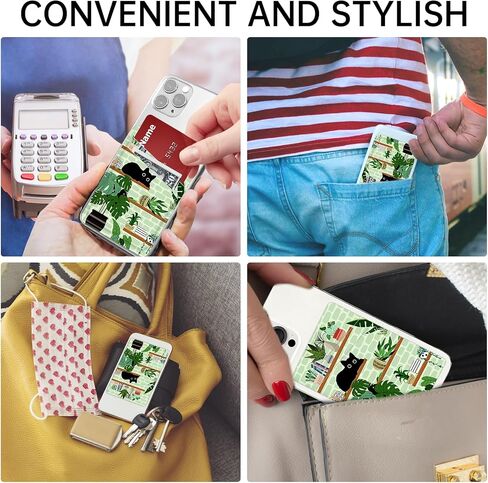 Cell Phone Card Holder for Phone, Leather Card Holder for Phone Case, Adhesive Pocket, Credit Card Holder Stylish Slim Wallet Suitable for all Smartphone Backs and Phone Cases (Black Cat) in Saudi Arabia