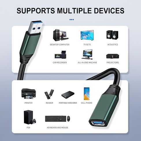 كبل تمديد kumiho 50ft USB 3.0 مع شرائح التمديد إشارة الداعم من النوع A من الذكور إلى أنثى من أجل PlayStation ، Xbox ، لوحة المفاتيح ، الماوس ، محرك أقراص فلاش USB ، الطابعة ، الكاميرا والمزيد in Kuwait