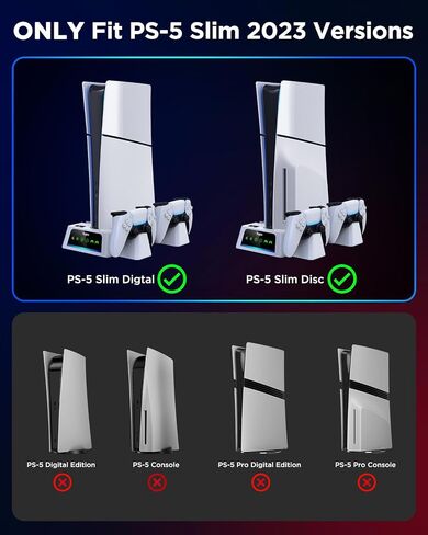 Yoges متوافقة مع محطة تبريد PS5 Slim مع مستشعر درجة الحرارة ، 2H FAST PS-5 Slim Dual Controller Station ، PS-5 Slim Stand Station Occorations Cooler Fan ، Black in Saudi Arabia