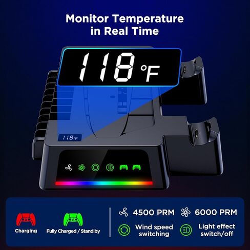 Yoges متوافقة مع محطة تبريد PS5 Slim مع مستشعر درجة الحرارة ، 2H FAST PS-5 Slim Dual Controller Station ، PS-5 Slim Stand Station Occorations Cooler Fan ، Black in Saudi Arabia
