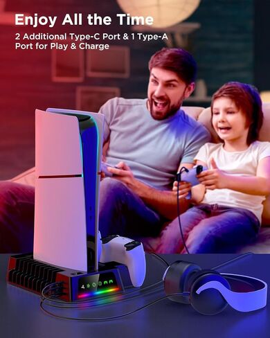 Yoges متوافقة مع محطة تبريد PS5 Slim مع مستشعر درجة الحرارة ، 2H FAST PS-5 Slim Dual Controller Station ، PS-5 Slim Stand Station Occorations Cooler Fan ، Black in Saudi Arabia
