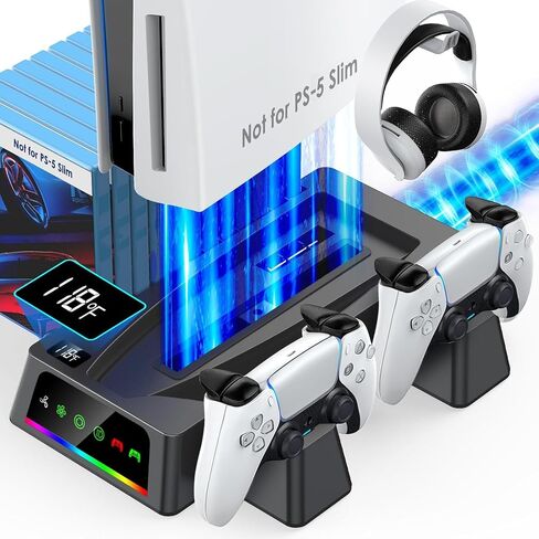 Yoges متوافقة مع محطة تبريد PS5 Slim مع مستشعر درجة الحرارة ، 2H FAST PS-5 Slim Dual Controller Station ، PS-5 Slim Stand Station Occorations Cooler Fan ، Black in Saudi Arabia