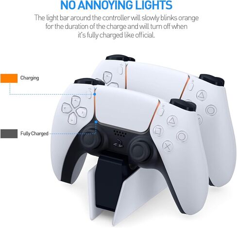 شاحن وحدة تحكم PS5 - مجموعة إكسسوارات محطة الإرساء ببديل للاستبدال السريع للبديل عن PlayStation 5 DualSense - انقر في التصميم وعدم وجود مصابيح مزعجة (بالأبيض والأسود) in Kuwait