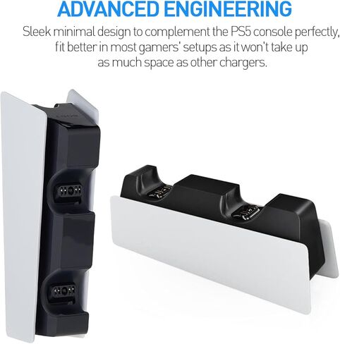 شاحن وحدة تحكم PS5 - مجموعة إكسسوارات محطة الإرساء ببديل للاستبدال السريع للبديل عن PlayStation 5 DualSense - انقر في التصميم وعدم وجود مصابيح مزعجة (بالأبيض والأسود) in Kuwait