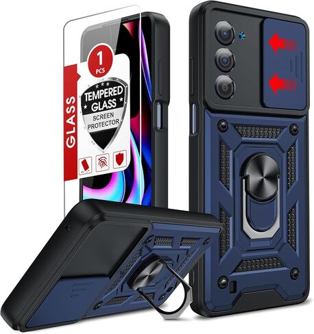 LeYi for Motorola Edge-5G UW 2021 Case: Motorola Edge 2021 Phone Case with Slide Camera Cover and Screen Protector, Heavy Duty Shockproof Android Unlocked Cover with Ring Stand Moto Edge 2021, Blue in Saudi Arabia