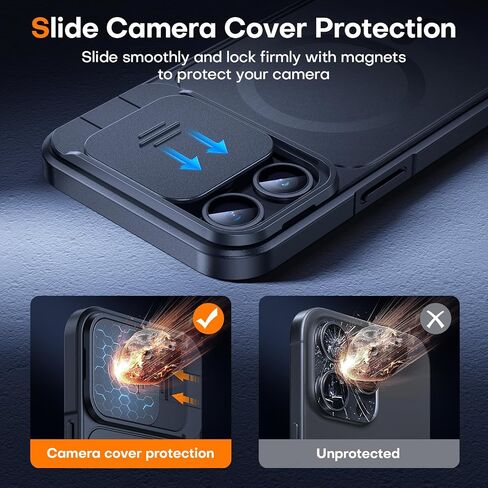 L K for iPhone 15 Pro Max Case with Kickstand, Upgraded [Slide Camera Cover], Heavy Duty Magnetic Phone Case, Compatible with MagSafe, Military-Grade Drop Protection, Black, 6.7" in Saudi Arabia