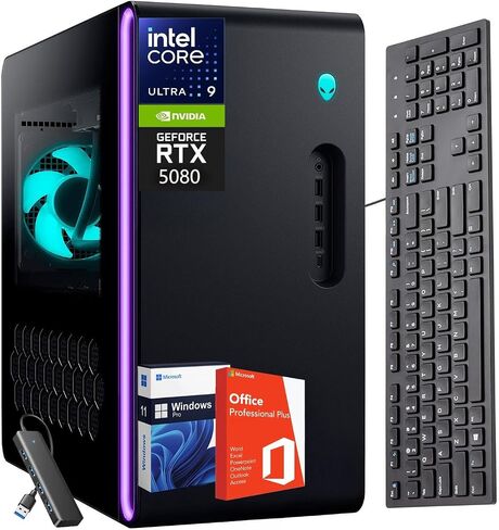 Alienware Aurora R16 2025 Gaming Desktop Computer, NVIDIA RTX 5080 16GB GDDR7, Intel Ultra 9 285K(Up to 5.7GHz), Wi-Fi 7, 64 GB DDR5, 2 TB SSD, Custom RGB Lights, Win 11 Pro, Office Pro Lifetime in Saudi Arabia