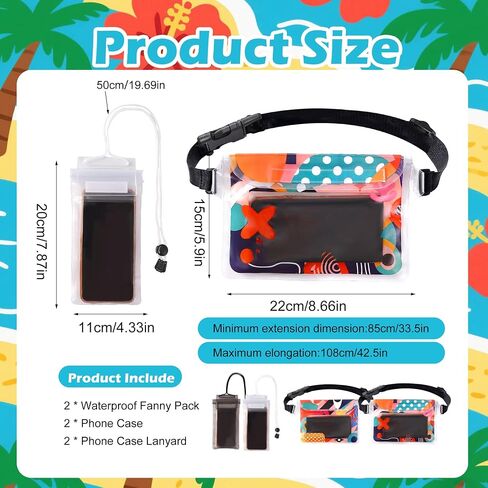 4 Pack Waterproof Fanny Pack with Waist Strap Waterproof Phone Pouch Dry Bag for Kayaking Pool Swimming Boating Beach Fishing Travel Diving Surfing (B-Hawaii, 2 Fanny Pack + 2 Phone Pouch) in Saudi Arabia