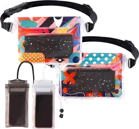 4 Pack Waterproof Fanny Pack with Waist Strap Waterproof Phone Pouch Dry Bag for Kayaking Pool Swimming Boating Beach Fishing Travel Diving Surfing (B-Hawaii, 2 Fanny Pack + 2 Phone Pouch) in Saudi Arabia