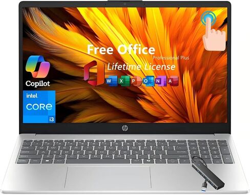 HP 2025 New New Touch Scensureen Computer ، Intel 13th Core I3-1315U (حتى 4.5 جيجا هرتز) ، 15.6 "HD Touch Display ، 32GB RAM ، 1TB SSD ، Wi-Fi 6E ، Business & Student ، Copilot ، Office Lifetime Ricel & Win11 Pro in Kuwait
