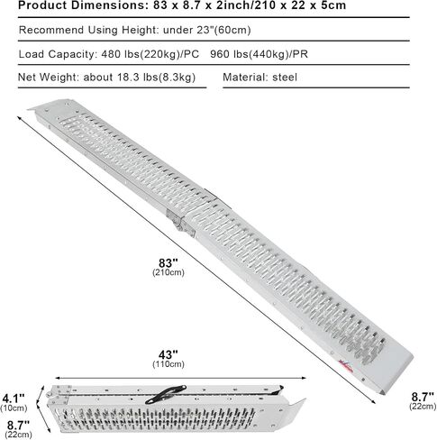 Ruedamann 83" L x 9" W Steel Folding Ramp, 960lbs Capacity Loading Ramp, Heavy Duty Motorcycle Ramp, Portable Truck Ramps for Pickup, ATVs, UTVs, Dirt Bikes, Lawnmowers, Black, Pack of 2 in Saudi Arabia