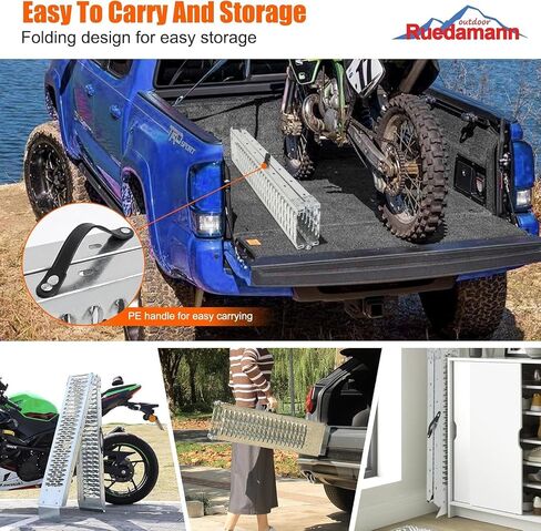 Ruedamann 83" L x 9" W Steel Folding Ramp, 960lbs Capacity Loading Ramp, Heavy Duty Motorcycle Ramp, Portable Truck Ramps for Pickup, ATVs, UTVs, Dirt Bikes, Lawnmowers, Black, Pack of 2 in Saudi Arabia