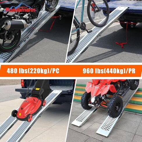 Ruedamann 83" L x 9" W Steel Folding Ramp, 960lbs Capacity Loading Ramp, Heavy Duty Motorcycle Ramp, Portable Truck Ramps for Pickup, ATVs, UTVs, Dirt Bikes, Lawnmowers, Black, Pack of 2 in Saudi Arabia