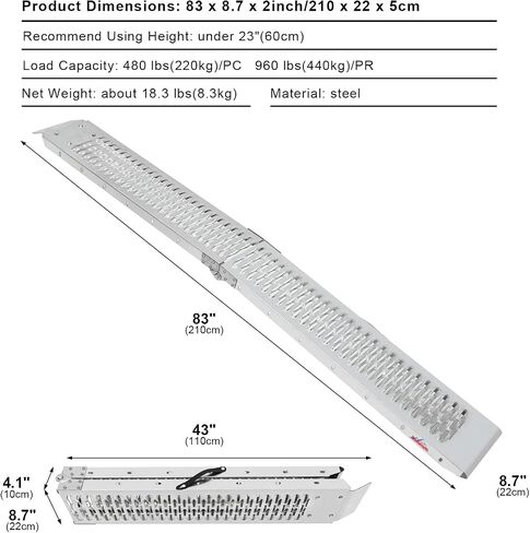 Ruedamann 83" L x 9" W Steel Folding Ramp, 960lbs Capacity Loading Ramp, Heavy Duty Motorcycle Ramp, Portable Truck Ramps for Pickup, ATVs, UTVs, Dirt Bikes, Lawnmowers, Black, Pack of 2 in Saudi Arabia